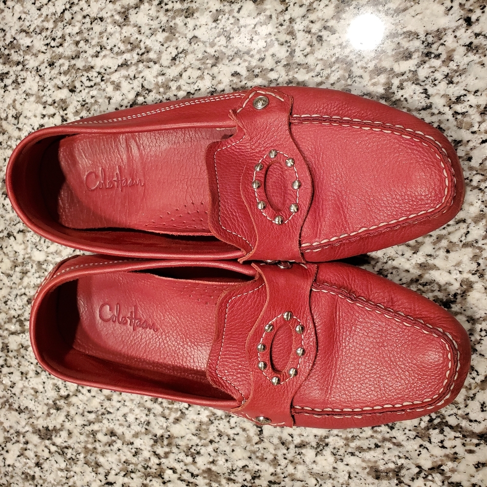 Cole Haan driving moccasins / loafers / Red leather / silver studs